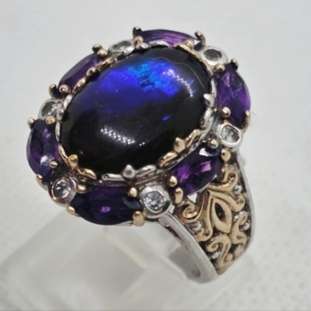 Michael Valitutti Gems En Vogue Ammolite ,African Amethyst & White Sapphire Ring